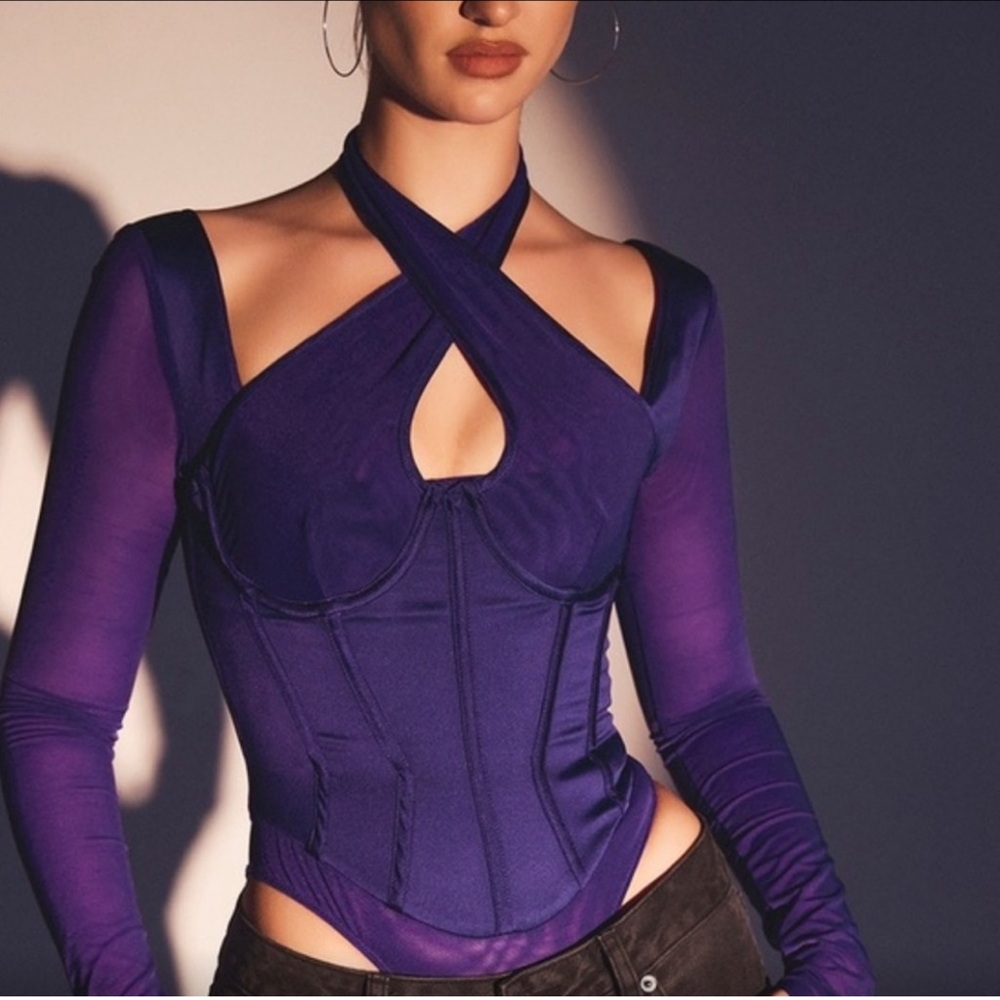 House of CB Royal Blue Cross-Neck Bodysuit